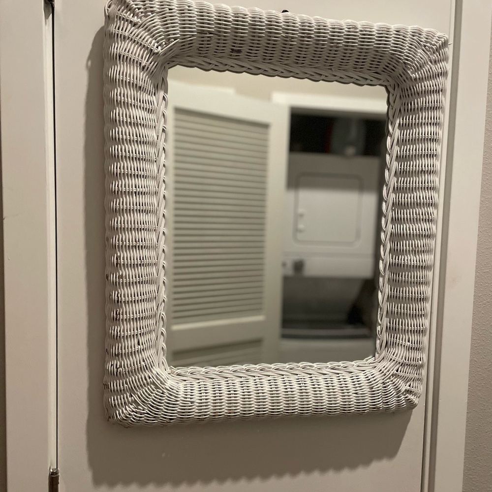 Vintage antique White Wicker Wall Mirror